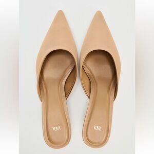 ZARA Beige Pointed Toe Kitten Heel Mule